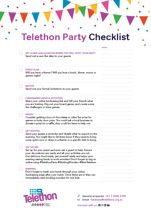 Telethon Party Checklist