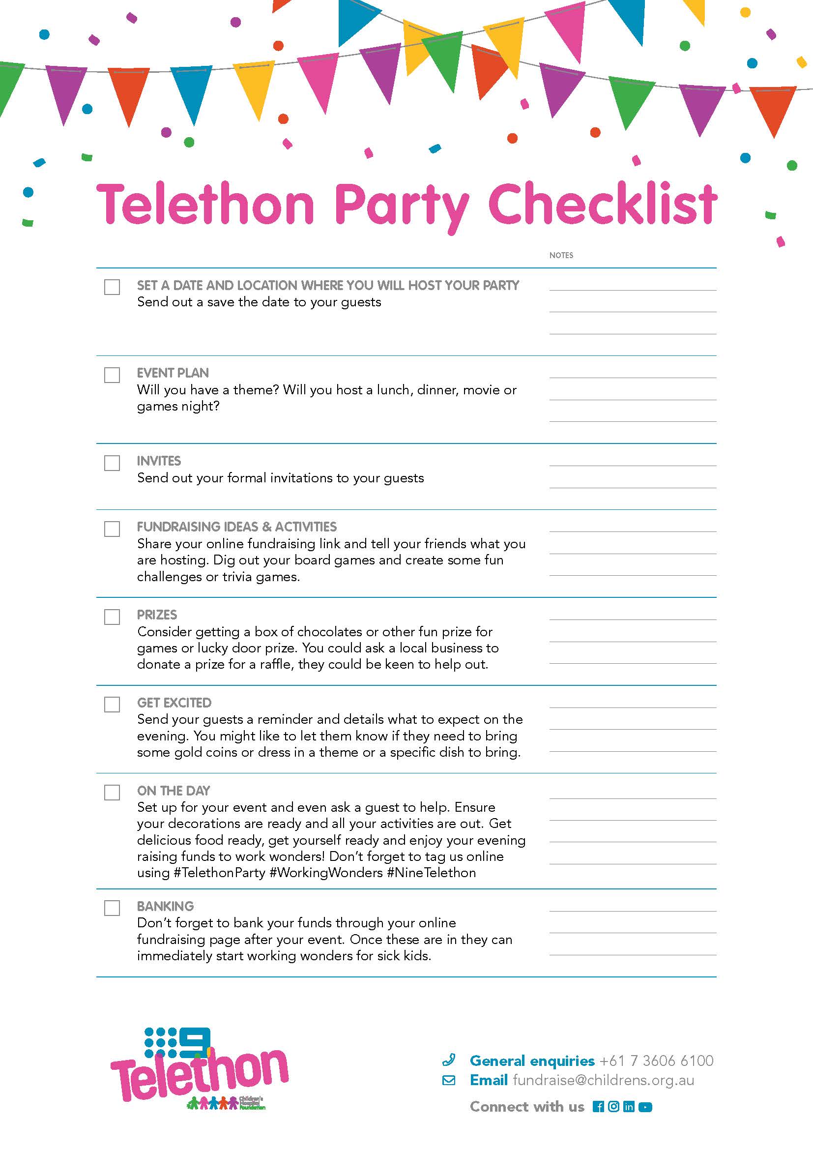 Telethon Party Checklist